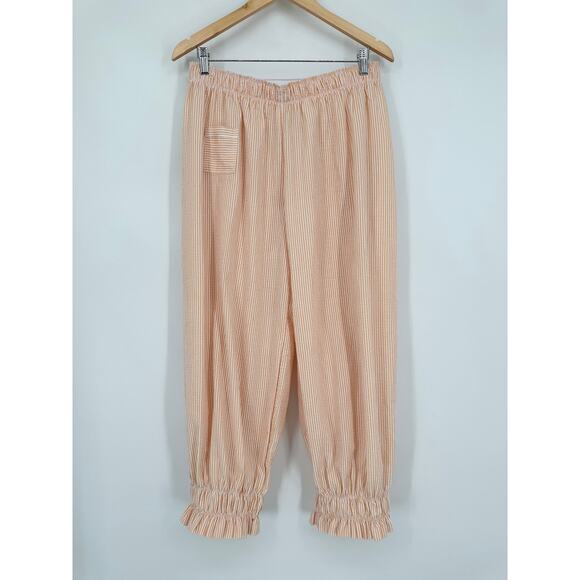 Free People Cotton Bloomers Striped Pajama Pants Elastic Waist Ruffle Hem Lounge - Picture 2 of 9
